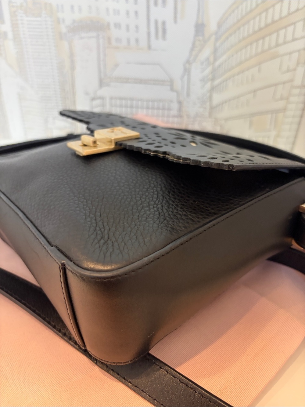 RADLEY LONDON Black Leather Crossbody with Cream Floral Cutouts and Gold Lock - Picture 7 of 16